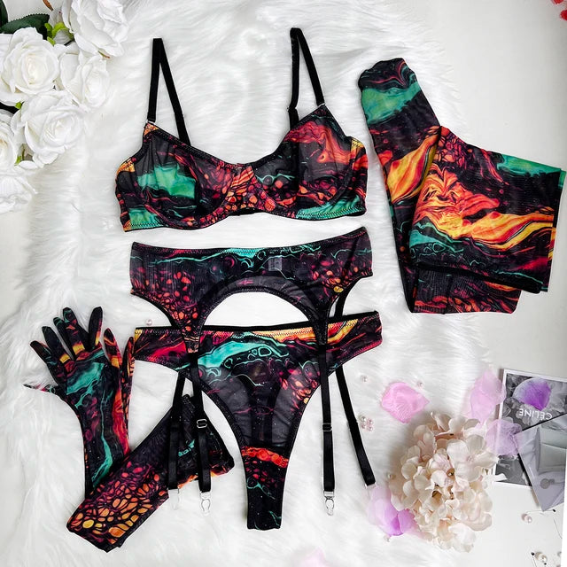 Serena | Set di lingerie tie-dye da 5 pezzi