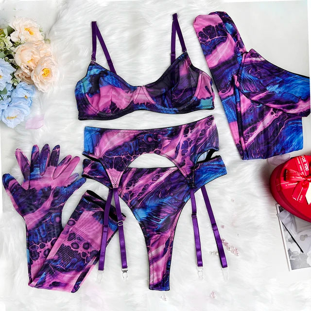 Serena | Set di lingerie tie-dye da 5 pezzi