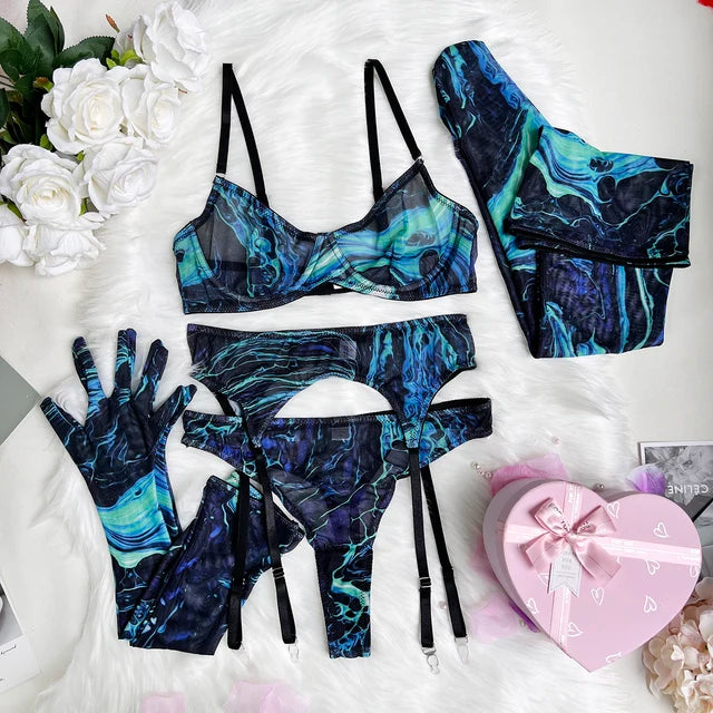 Serena | Set di lingerie tie-dye da 5 pezzi