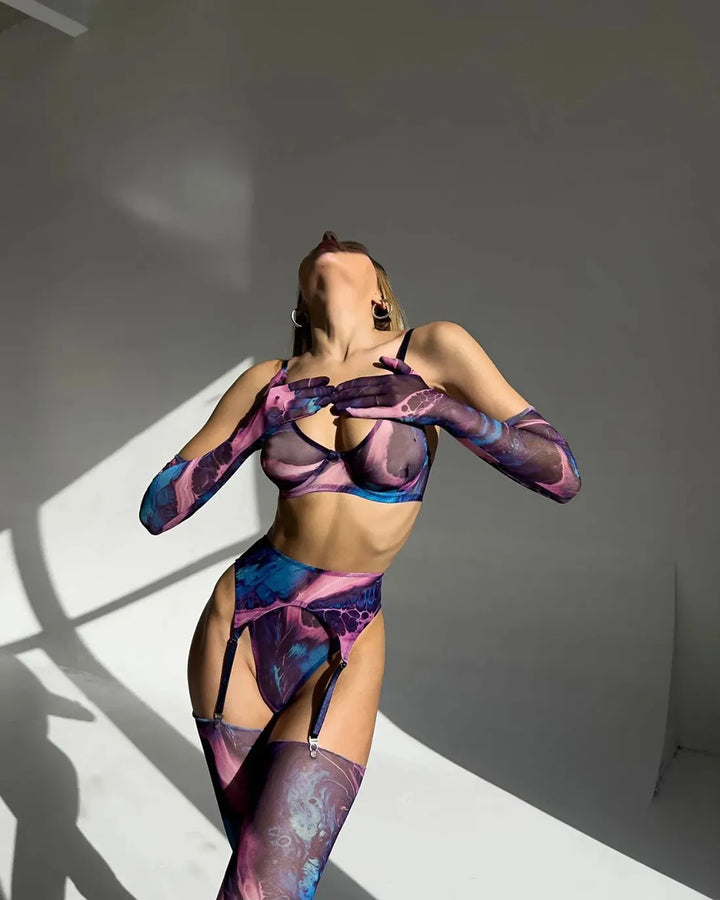 Serena | Set di lingerie tie-dye da 5 pezzi