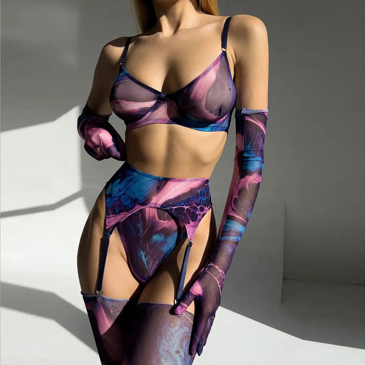 Serena | Set di lingerie tie-dye da 5 pezzi